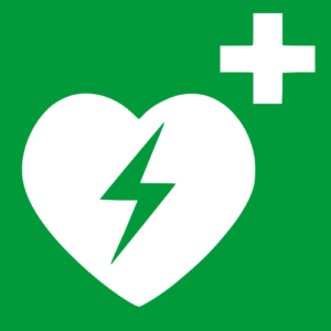 Internationales Symbol: Hier finden Sie einen automatischen, externen Defibrillator (AED)